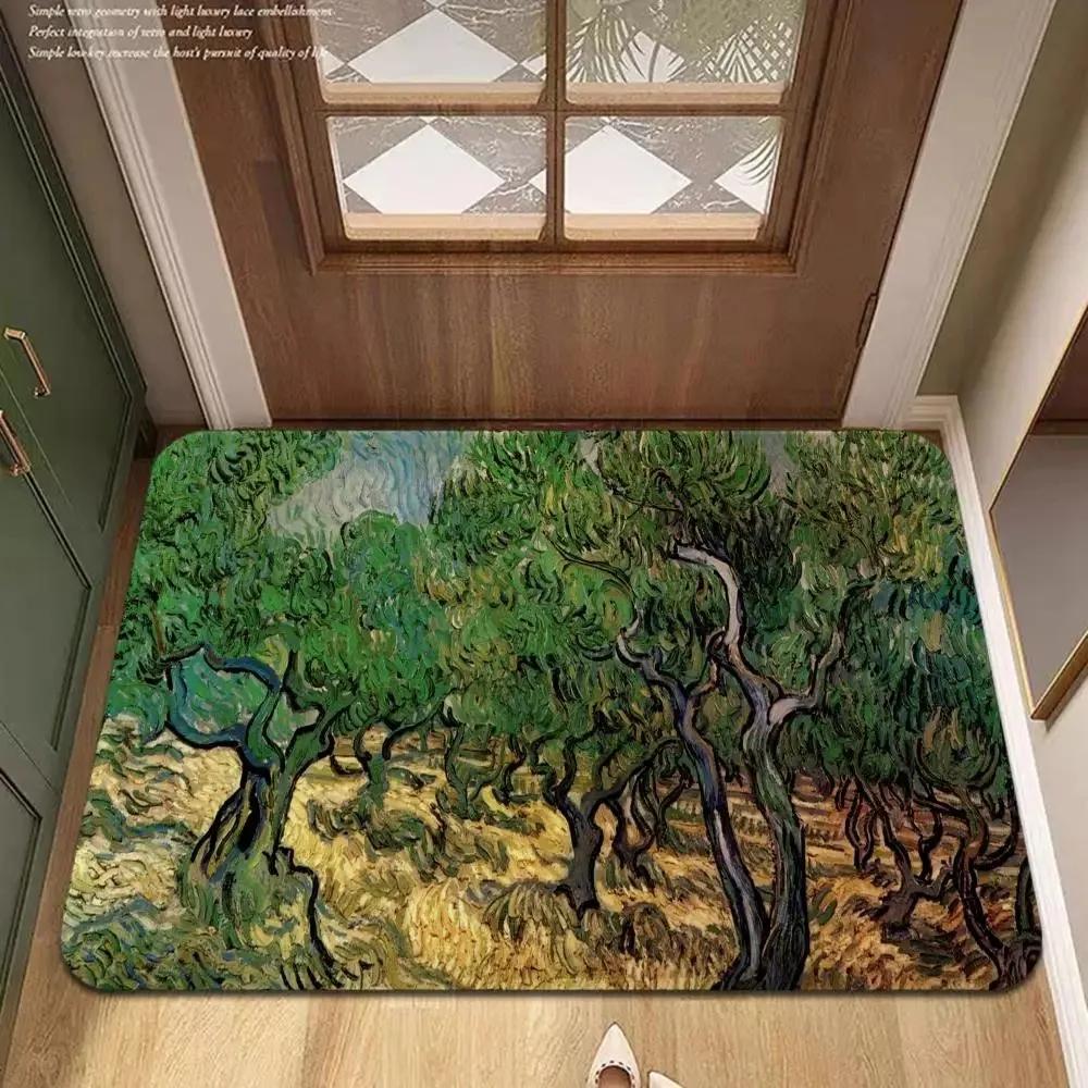 Van Gogh Art Door Mat Wrinkle-Resistant Doormat Hallway Indoor Entrance Floor Decorative Washable Carpet Non-slip Easy Clean Rug