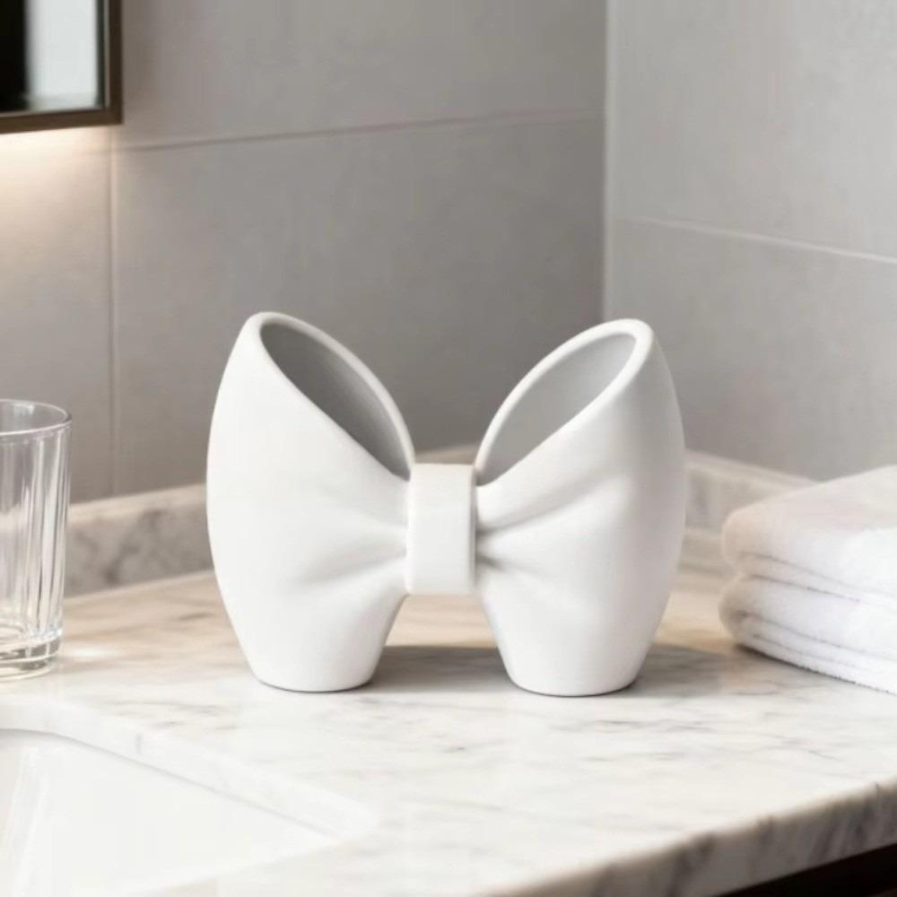 

3D Printed Bowknot Toothbrush Rack Lightweight Counter Storage Organizer Desk Storage білий