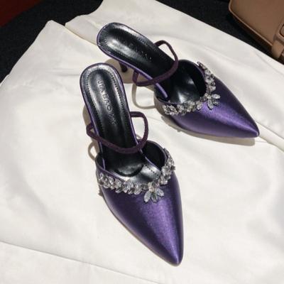 Fashion New Spring Slippers Women's Fashion Pointy Shallow-cut Sequin Slip-on Anti-slip and Wear-resistant Stiletto Sandals