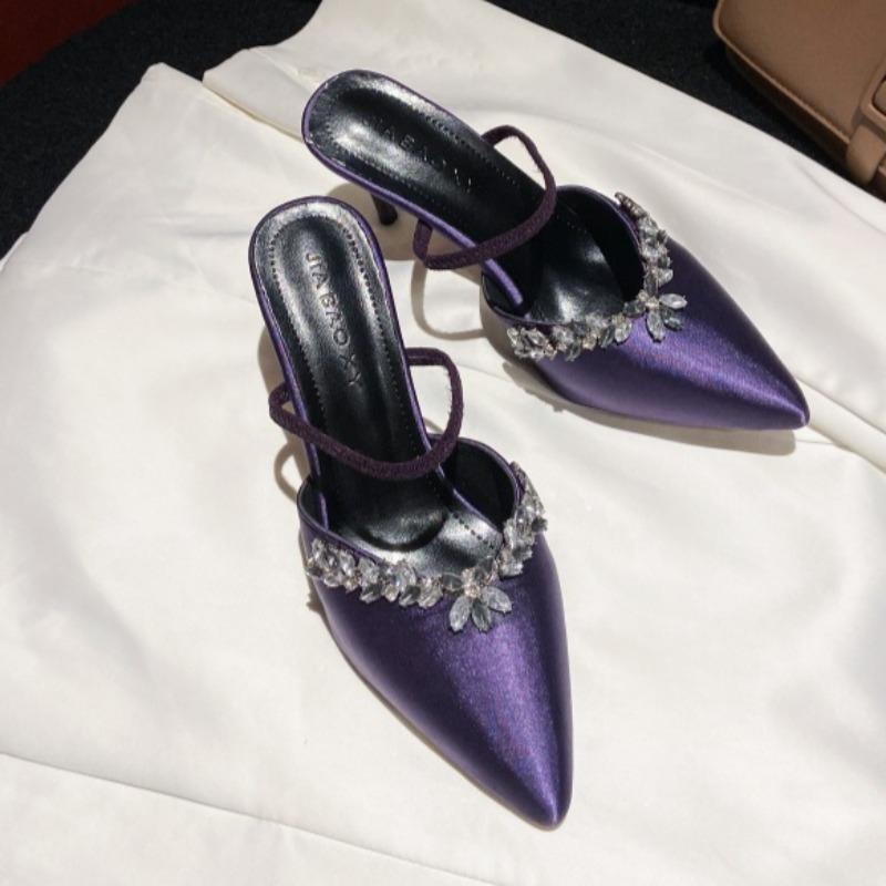 Fashion New Spring Slippers Women's Fashion Pointy Shallow-cut Sequin Slip-on Anti-slip and Wear-resistant Stiletto Sandals