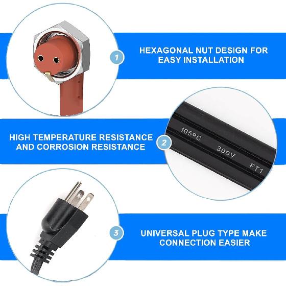 120V Block Heater Cord 251919, for Dodge Ram 2500 3500 Cummins 1989-Current 5.9 L /2007-Current 6.7 L, for 95-16 Ford 6.0 6.4 7.3 Powerstroke, Engine