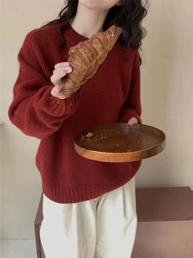 Korean Wool Pullover 2024: Women's Thick Knit Loose Sweater, Round Neck, Autumn/Winter