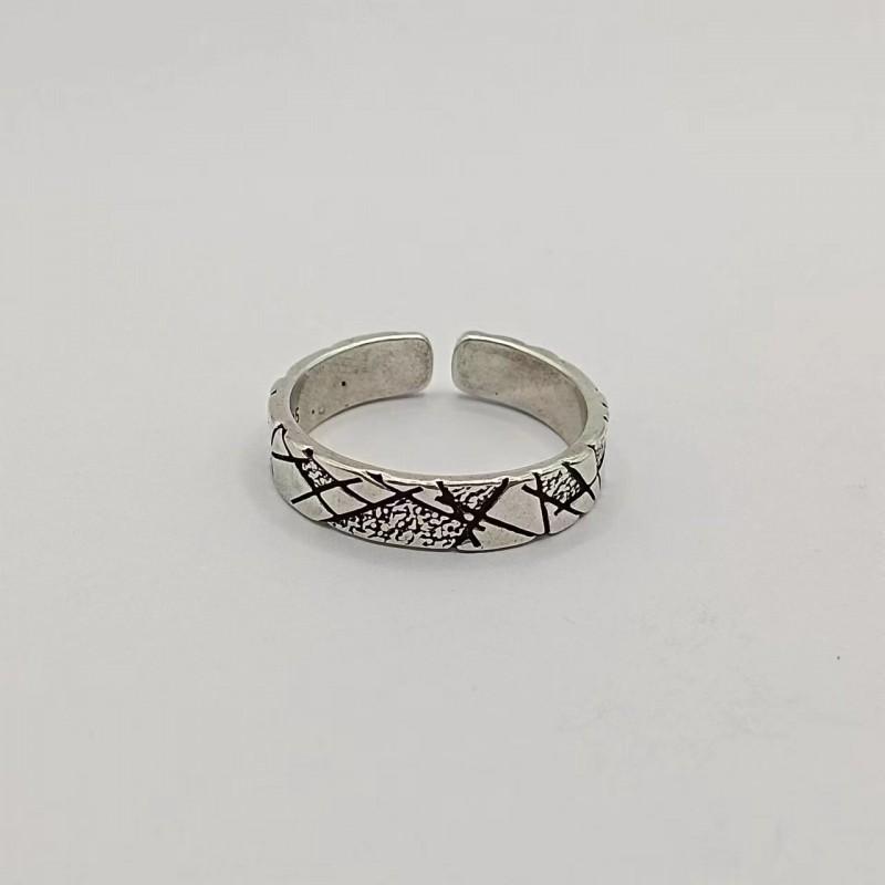 Adjustable Sterling Geometric Rhombus Ring Set Couples Vintage Retro Unisex Handmade Jewelry