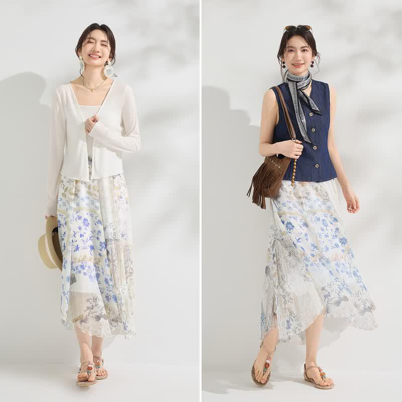 Bohemian Print Chiffon A-Line Skirt