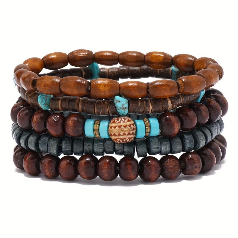 Minimalist Chic Men's Wood Bead Bracelet Set (5pcs) – No Plating/No Mosaic Spiritual Accessory, Perfect Holiday/Birthday Gift