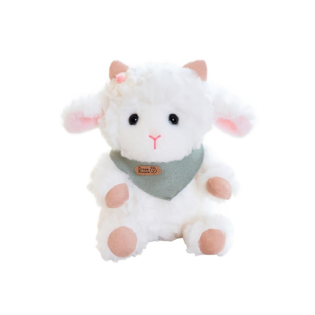 Plush Sitting Lamb Stuffed Animal Toy with Scarf Soft Fabric Cute Design for Kids and Collectors Gift
