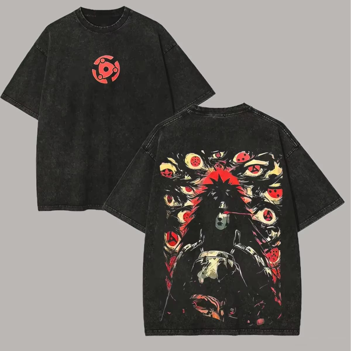 

Uchiha T Shirt Naruto Men Acid Wash Back Print Sharingan Anime Graphic Cotton Streetwear Eyes Vintage Bootleg Tee Ins Yk M