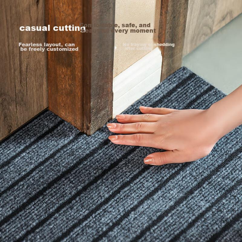 JD Original Striped Flocked Entrance Mat, Home Use Cuttable Dust-Removing Non-Slip Absorbent Doormat, Gray 40*60cm