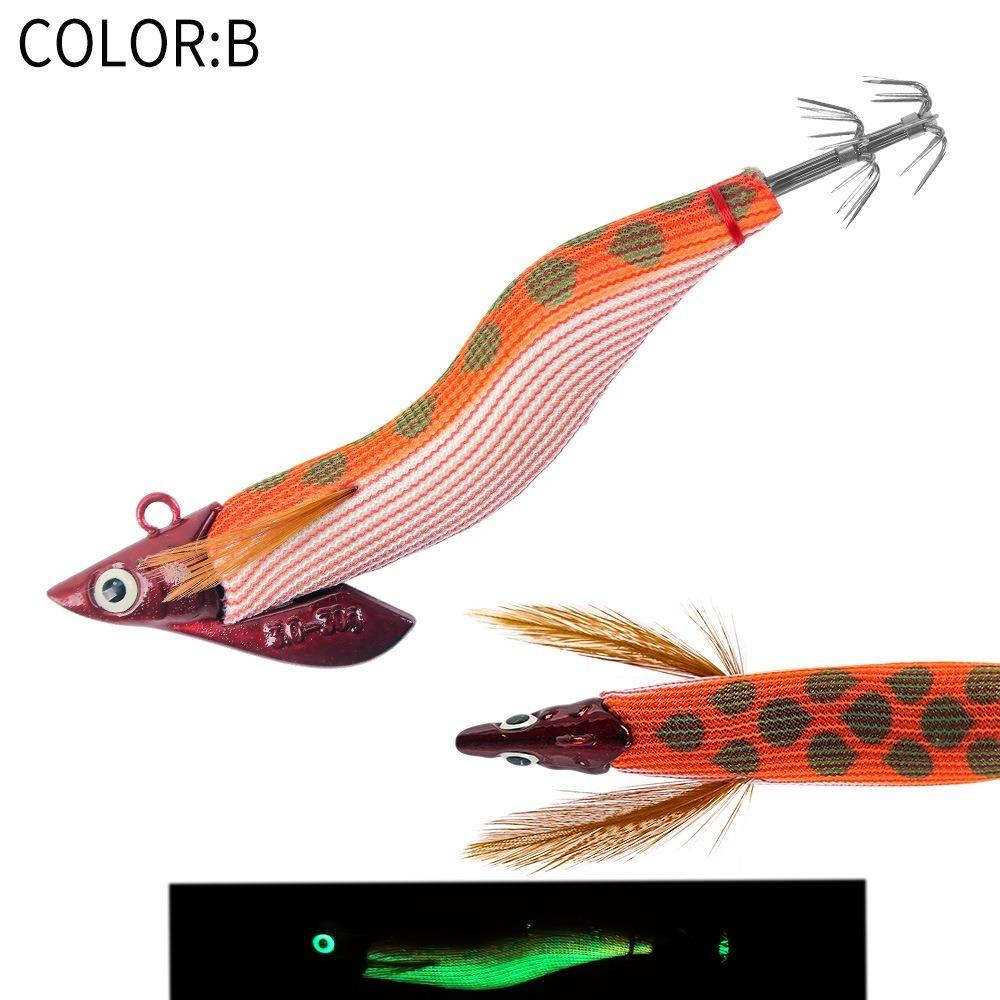 

luminescent Squid Bait Egi 3.0 Hook 30g Weight Jigging Lures Cuttlefish Shape Sycamore Wooden Slow Sinking Night Fishing