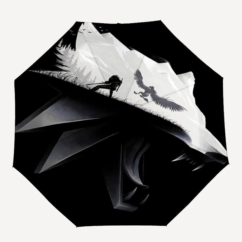 

1pc The Witcher Automatic Umbrella 8 Rib Portable Folding Black Iron Frame for Outdoor, Beach, Travel, Beach Umbrella 0905196