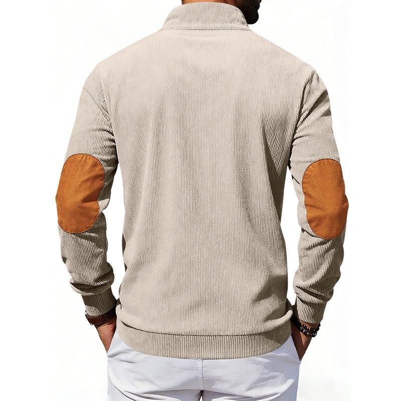 Men Vintage Casual Loose Fit Corduroy Stand Collar Long Sleeve Sweatshirt
