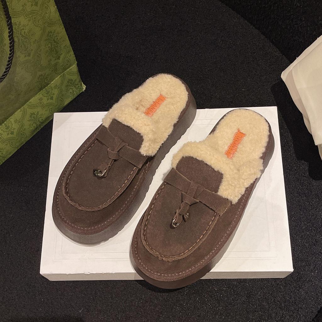 Damtjockbottnade pälstofflor Inomhus Utomhus Varma Höst Vinter Halvtofflor Snökängor Casual