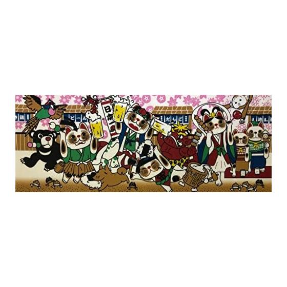 Tenugui Hand Towel - Fuku Maneki Neko (Lucky Beckoning Cat) - Traditional Japanese Folk Tale Design - Printed Tenugui - Made in Japan - Lucky Charm