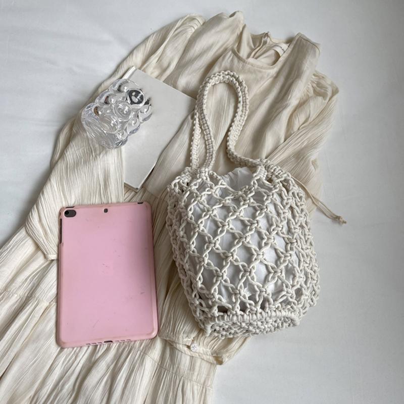 Sommer-Strandtasche für Damen, Netzseil, gestrickt, Eimer, Umhängetaschen, retikuliert, hohl, Reise-Shopper, Totes, Damenmode, Handtaschen