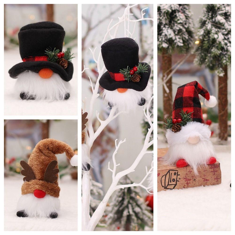 Rudolph Gnome Glowing Doll Lattice Hat Faceless Gnome Doll Creativity Santa Elf Doll Home Decor