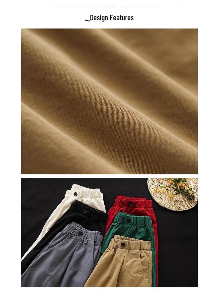 Women's Plus Size Retro Wide Leg Cotton Shorts - Elastic Waist, Loose Fit, Solid Colors, Five-Point Length