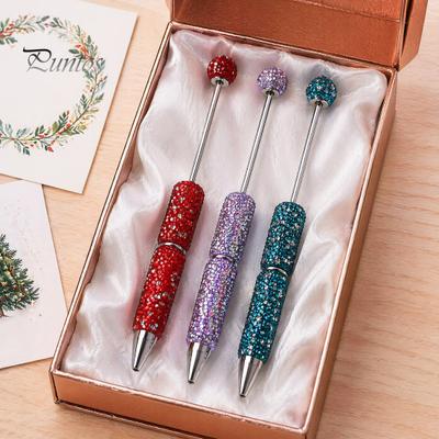 Exquisite Diamond Stationery Pen Beadable Pens, Bling Rhinestone Beaded DIY Bead Pen, Crystal Shaft Ballpoint Black Ink Pens for Decorations