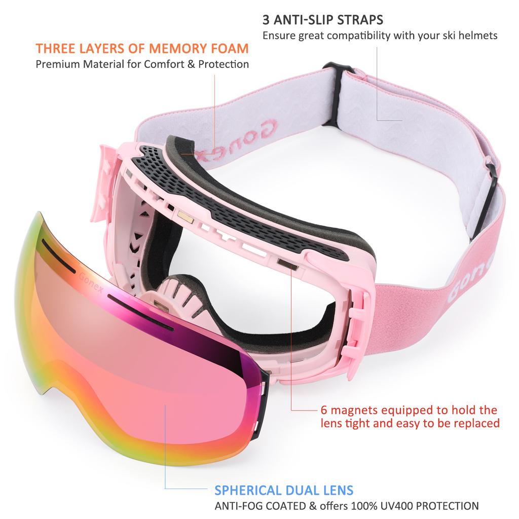 Gonex Magnetic Ski Goggles Rimless 