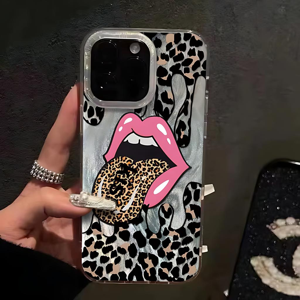 Large Tongue Leopard Print Phone Case for iPhone 17 16e 16 15 14 13 12 11 Pro Max X Xs XR 8 7 6s Air Plus Feather Texture Cover