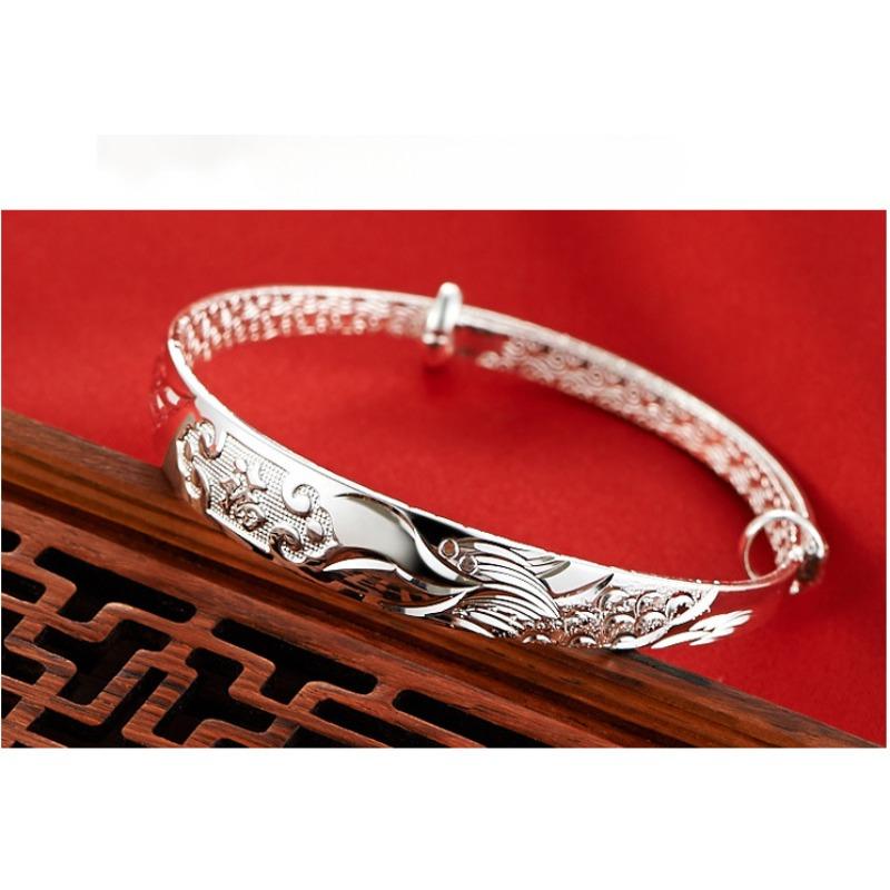 Brățară placată cu argint, brățară imitație de argint, brățară binecuvântare Dragon și Phoenix, brățară bătrâni, populare