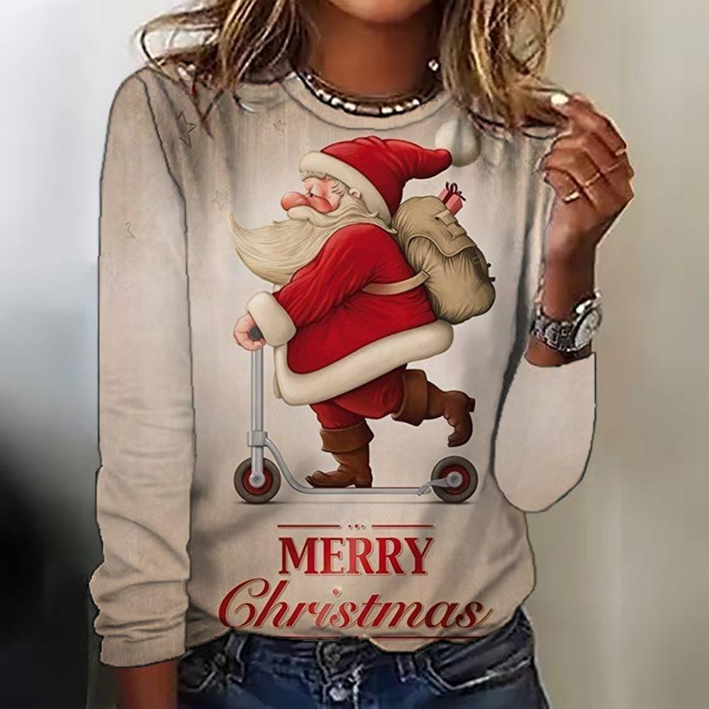 

Рождественские футболки Рождественская елка Снеговик 3D Принт Женская футболка с длинным рукавом Оверсайз Уличная женская туника Футболки Топы Одежда 8XL