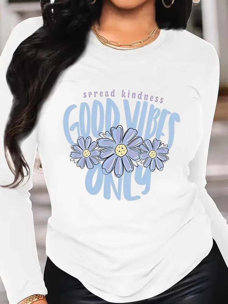 (Asian Size) love letter style cute T Shirt Tee Women Clothing Long Sleeve Print autumn winter spring Casual Fashion Top o-neck Graphic T-shirts