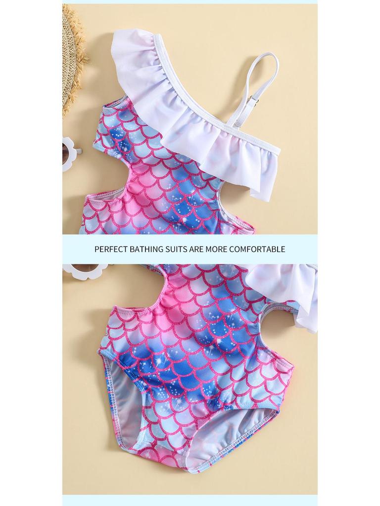 Costum de baie sirenă cu un umăr pentru fete - Costume de baie pentru bebeluși și copii pentru plajă și izvoare termale