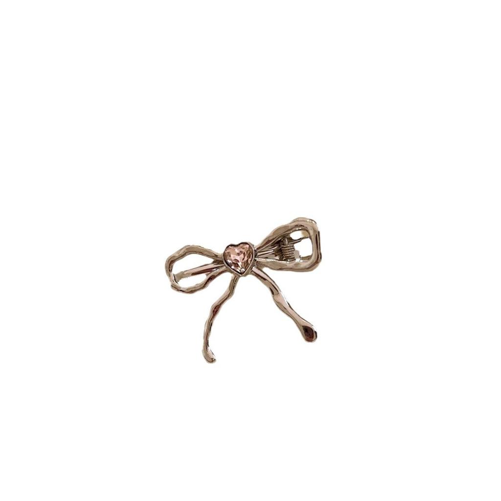 Cute Metal Bow Heart Crystal Hair Clip – Bangs & Flyaway Clamp for Twin Tails Hairstyle, Viral Influencer Style Hair Accessories