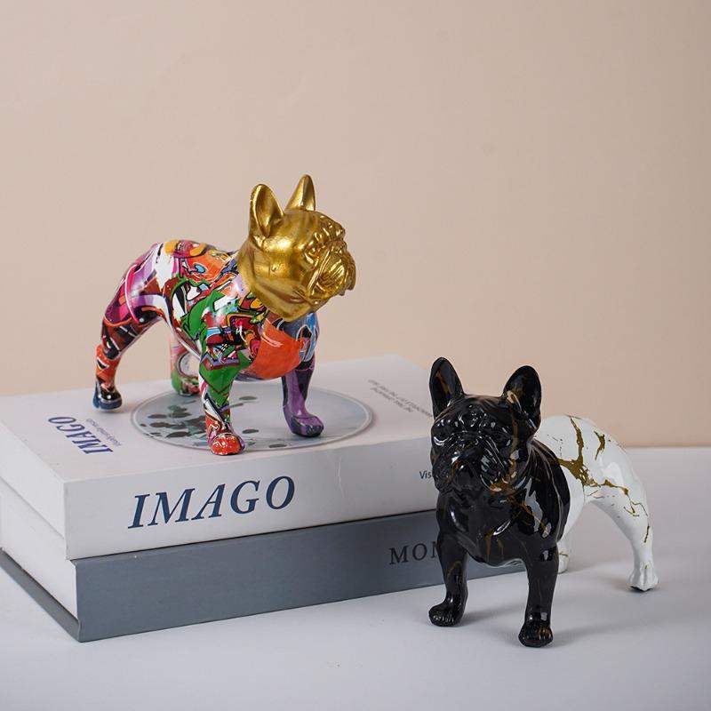 New Creative Water Transfer Printed Bulldog Figurine Graffiti French Bulldog Home and Office Decoration Craft