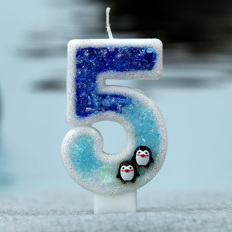 Y Girl's 3D Birthday Candles with Penguin Antarctic Glacier Extended Big 0-9 Number Candle Party Wedding Children's Day Supplies