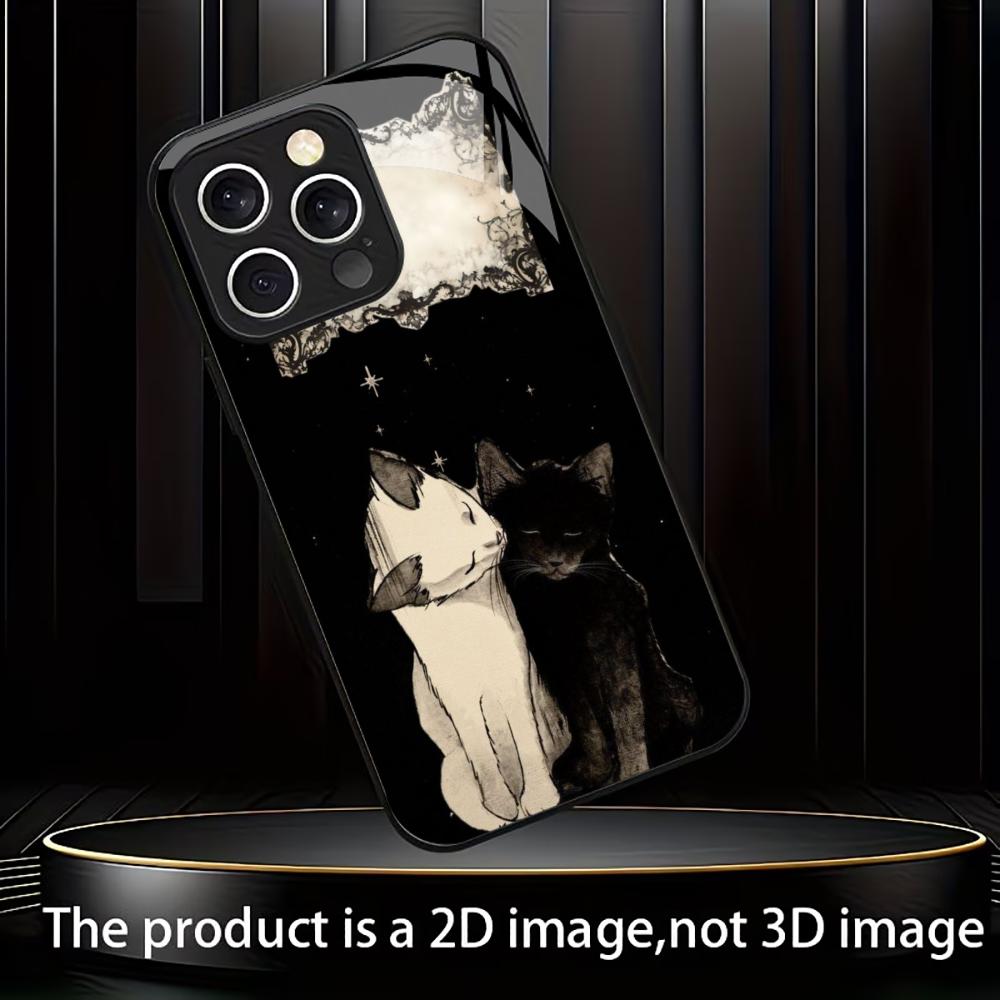 Minimalist Black & White Cat mobile phones Glass phone case for iphone 17 pro max cover for iPhone 17 16 15 14 13 12 pm Pro Plus
