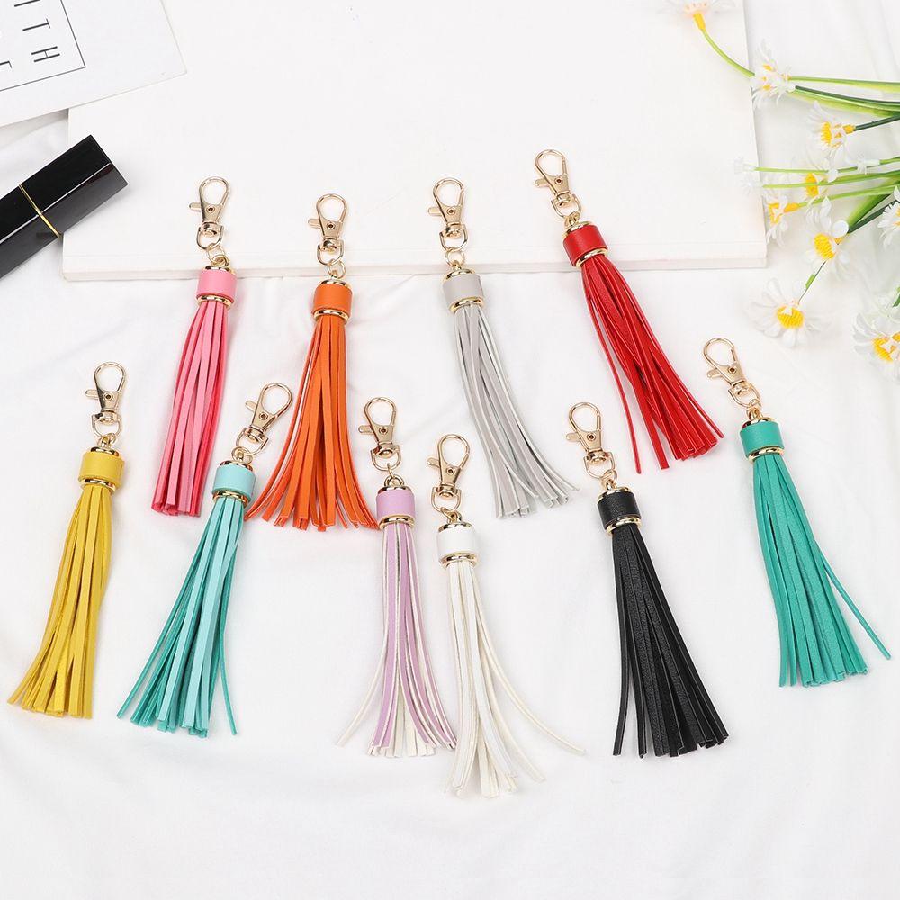 New Fringe Jewelry Women Cute KeyRing KeyChain Strap PU Leather Tassels Tassel Key Chain