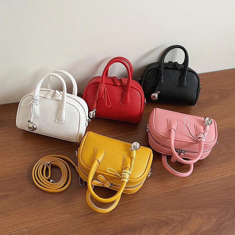 Black Pu Leather Bag Women Korean Style Fashion Mini Crossbody Phone Bag Red Handbag Day Clutch Boston Bag Sac A Main Pink