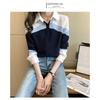 2026 Spring New Women's Turn-down Collar Contrast Color Slim Fit Long Sleeve Casual Striped Shirt