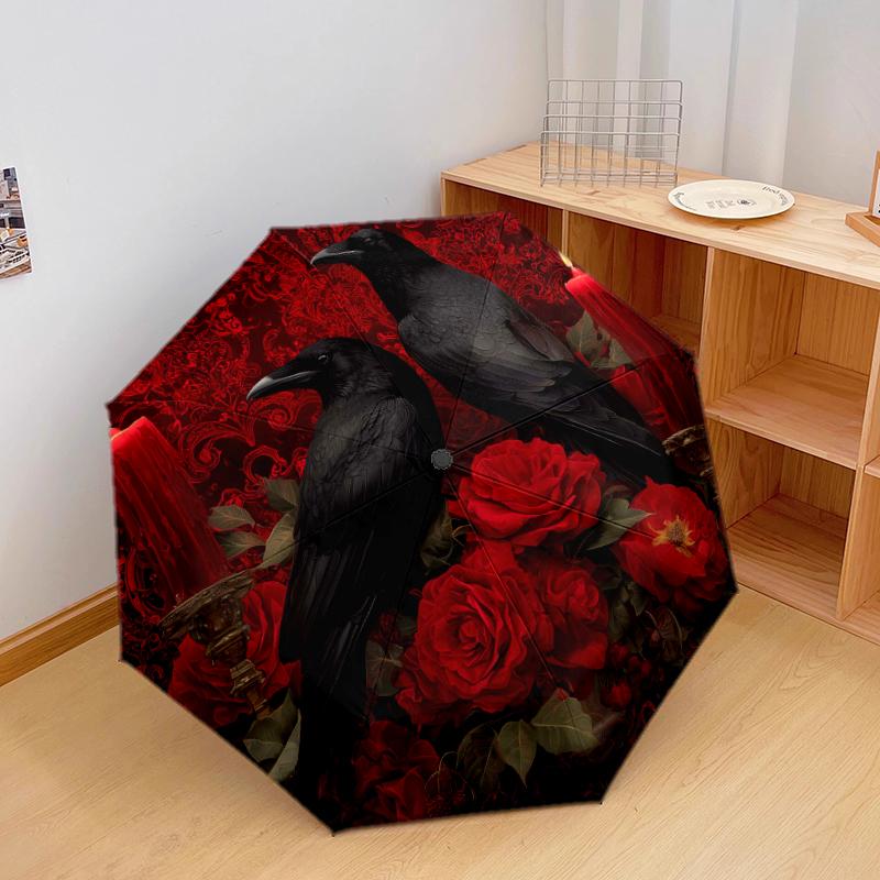 

1 PC Automatic Folding Umbrella - Bats, crows Pattern, Portable & Foldable Design with 8 Ribs, Christmas Birthday Gifts