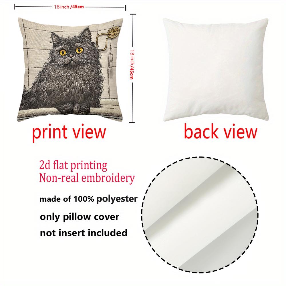 2D Flat Printing Gray Cat Patterned Cushion Covers for Home Decor Polyester Pillowcase Sofa Decorative Cushion Cover