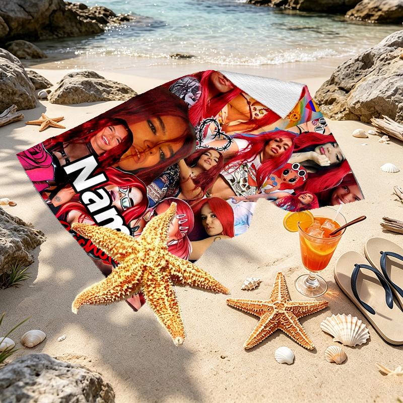 Custom Name Personalized Karol G Print Beach Towel, for Trip Camping Beach Party Home Decor, Birthday Gift for Family & Friends