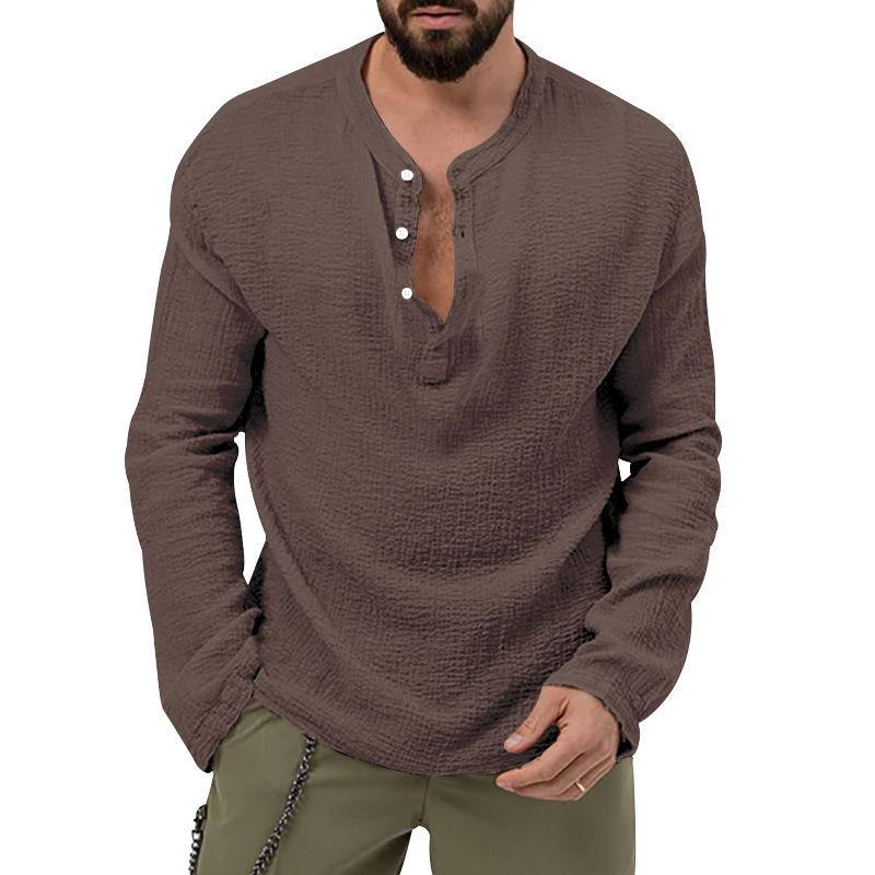 

Men s Casual Bubble Fabric Plain Long-Sleeved Shirt Loose-Fit Button-Down Shirt XXXL коричневий