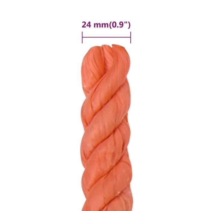 152954 vidaXL Corde de travail Orange 24 mm 25 m Polypropylène