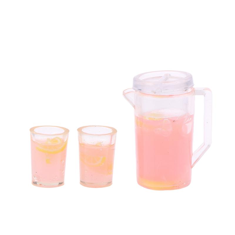 1Set 1/12 Scale Dollhouse Miniature Food Fruit Juice Milk Jug Kettle With Cup Play Model Ornament Doll House Decorative Toys