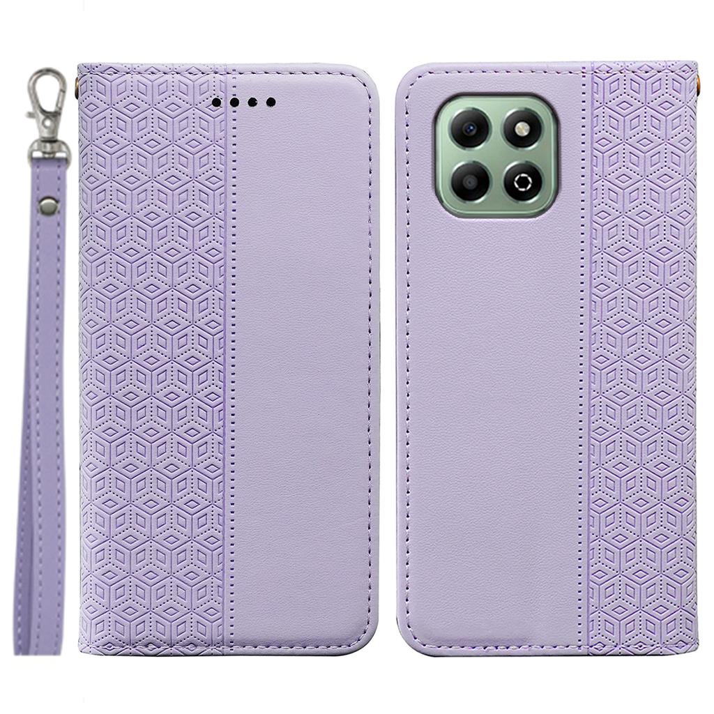 Etui portfelowe na telefon For Honor X6b 4G Mocne magnetyczne Wytłaczane skórzane etui z klapką w kratę