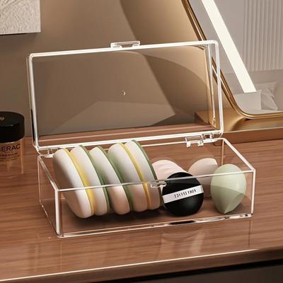 Neue stapelbare Kosmetikpinsel Aufbewahrungsbox Acryl Klar Kosmetikschwämme Organizer Mit Deckel Multifunktionale Puderquaste Aufbewahrungstasche