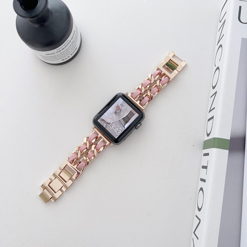 Metall-Lederarmband für Apple Watch 49 mm 45 mm 41 mm 44 mm 40 mm 42 mm 36 mm Damen-Uhrenarmband für iWatch Serie 10 9 8 7 6 5 4 SE