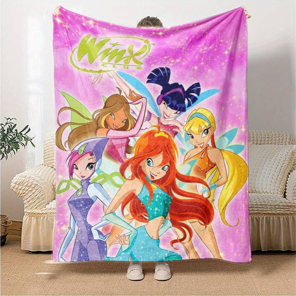 Winx Club Print Flannel Blanket High Quality Warm Comfortable Cover for All Seasons Perfect for Gifts Home Decor