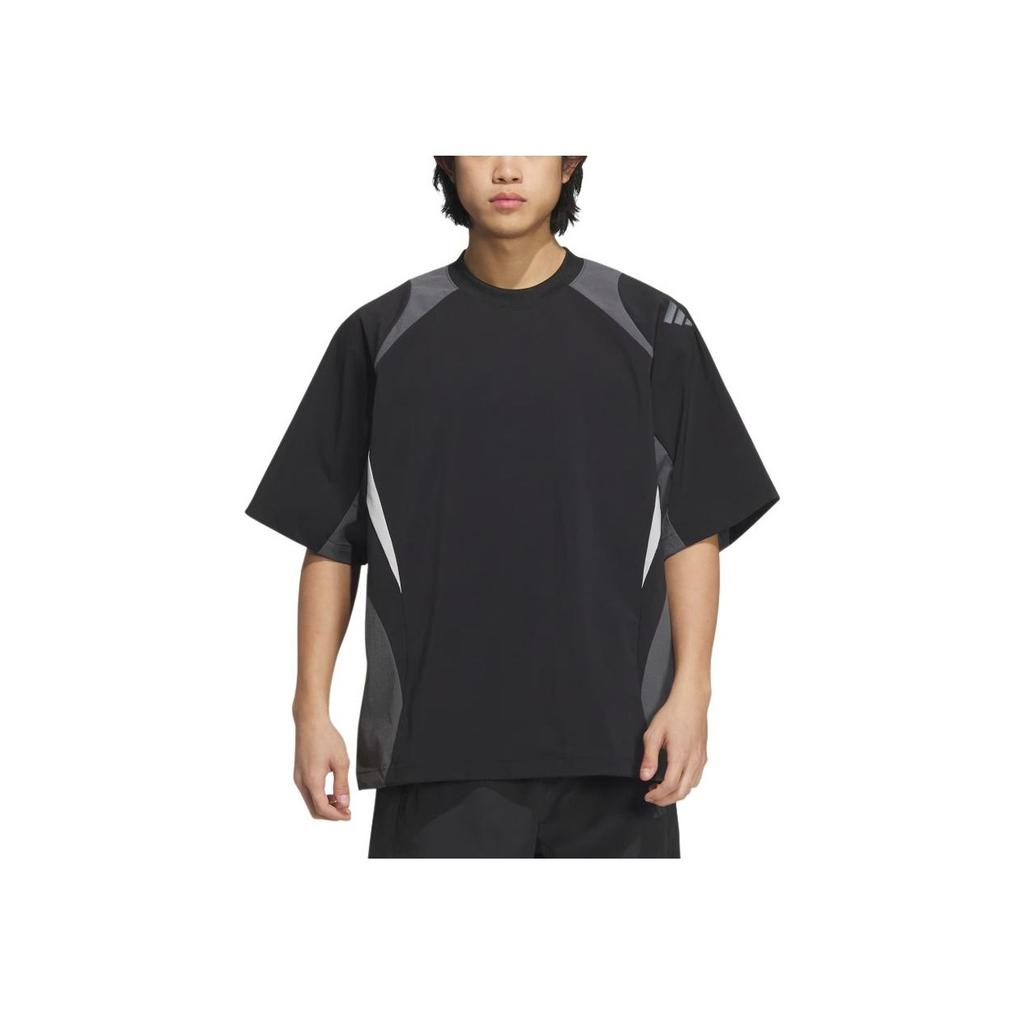 Adidas Fustl Woven Color Block Design Sports Casual Fashion Versatile Short Sleeve T-Shirt Men Tops Black JI8729