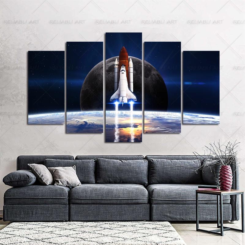 5 Panels Rocket Space Astronaut Canvas Painting Prints Modern Home Decor Universe Galaxy Poster Wall Art Picture For Living Room
