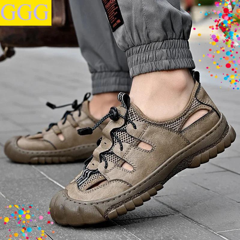 

2025 Summer Men Sandals Genuine Leather Mens Casual Shoes Outdoor Men Leather Sandals for Men Beach Shoes Roman mens Shoes 38 коричневий