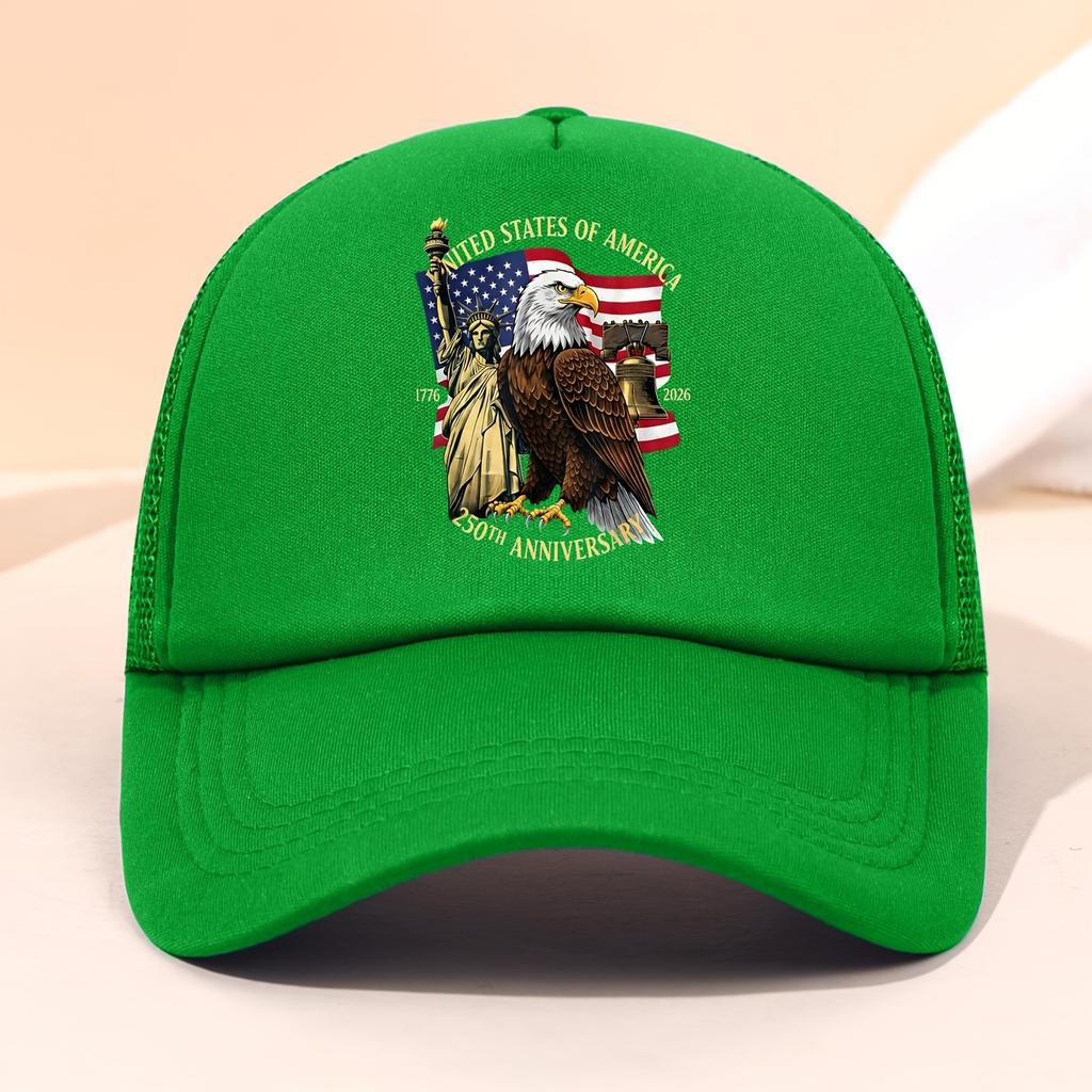 Th Anniversary Trucker Cap for USA Independence Day Featuring a Graphic of The Statue of Liberty And Eagle Flag Perfect