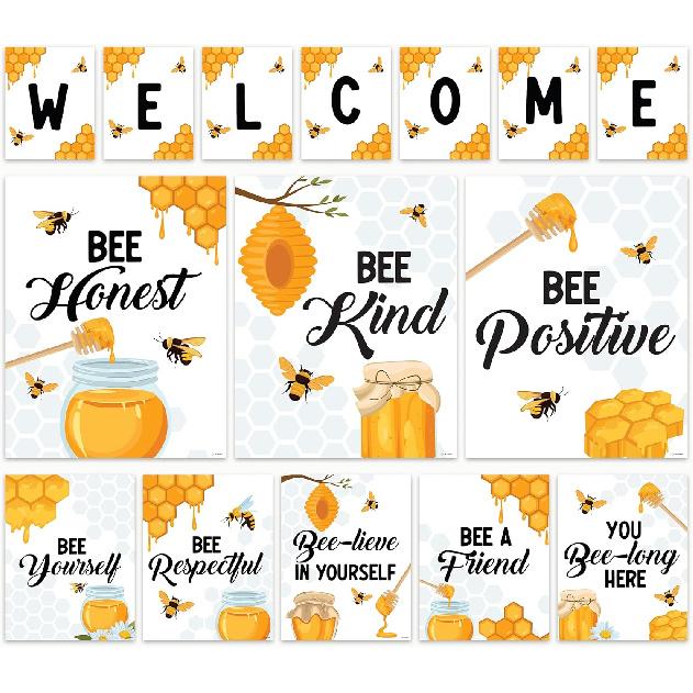Decorably 15 Chalkboard Welcome Back to School Bulletin Board Decorations, pirational, Matte-Laminated Posters - for Classroom, School Hallways