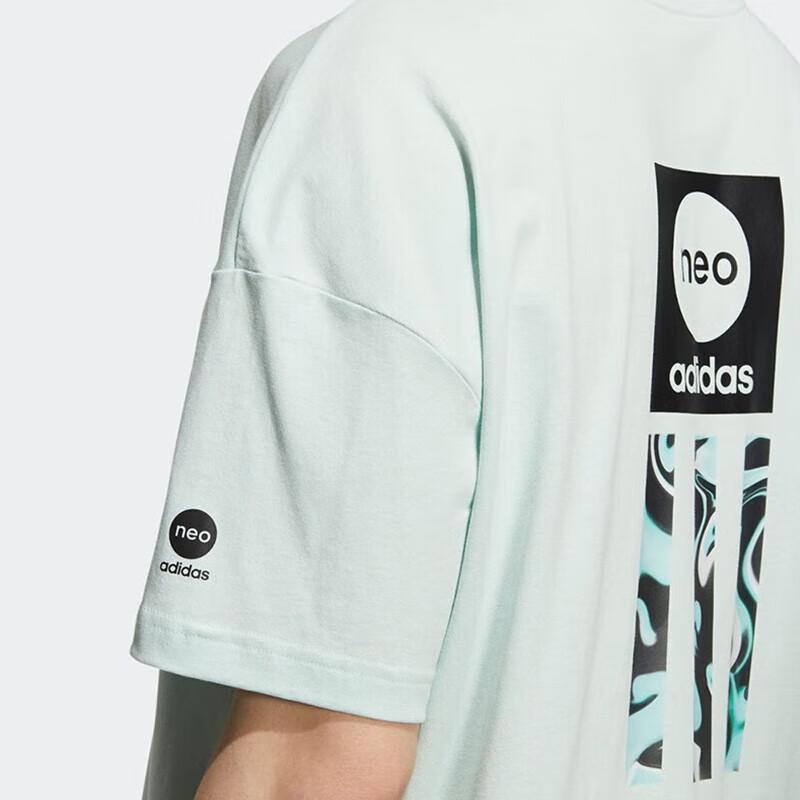Adidas Neo Letter Pattern Printed Loose Round Neck Short Sleeve T-Shirt Men T-Shirts Light-Green HD4651